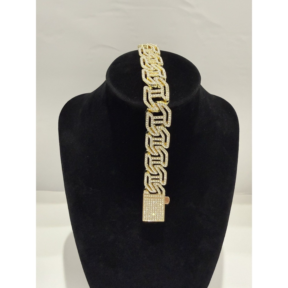 iced out crystal cuban bracelet vvscz stones 7.5 inch 17mm push lock stainless